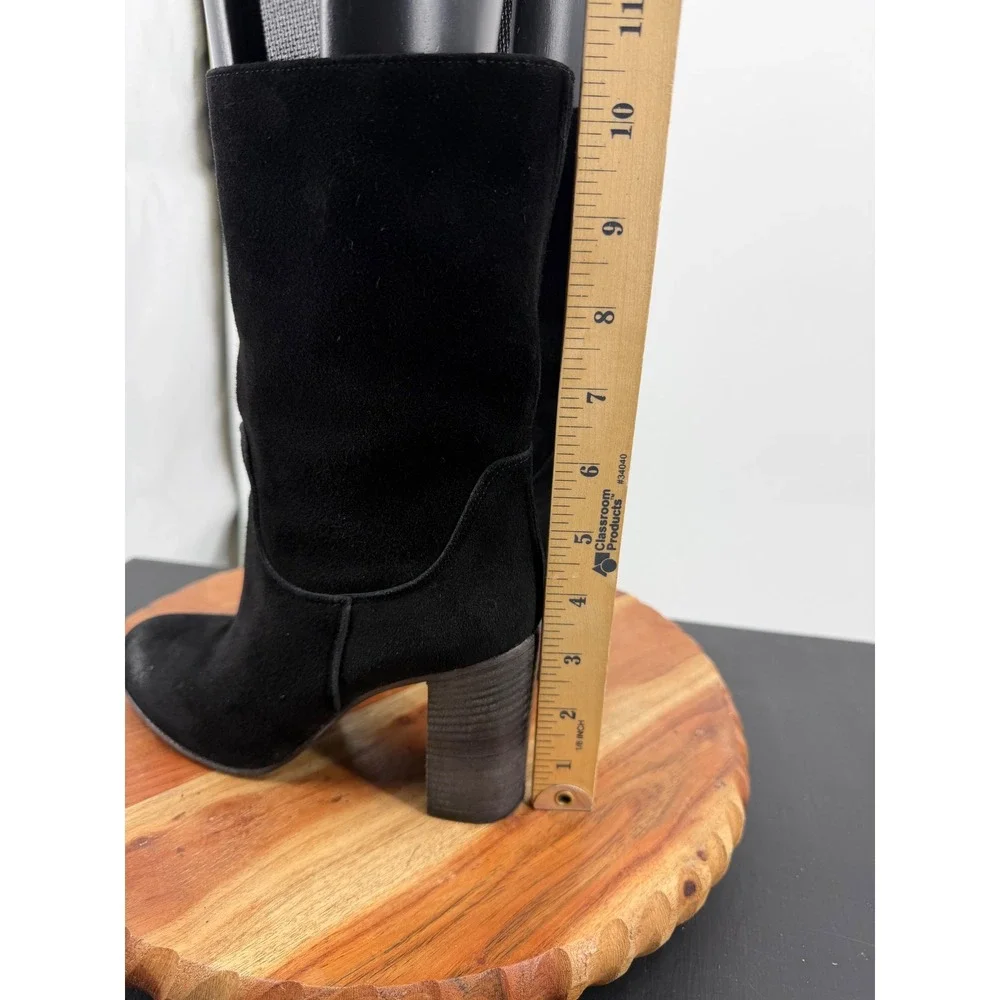 Free People Dakota Suede‎ Block Heel Boots sz 36 Black Italian Leather Mid Calf